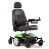 A green and black power chair with wheels.