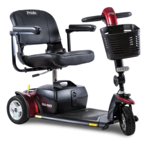 A black and red scooter is shown with the seat up.