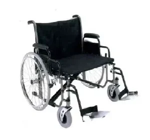 A wheelchair with wheels and two large seats.